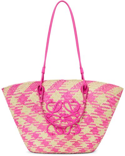 Loewe X Paula's Ibiza Medium Checked Anagram Basket Bag - Pink