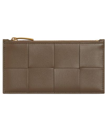Bottega Veneta Leather Cassette Zipped Card Holder - Brown