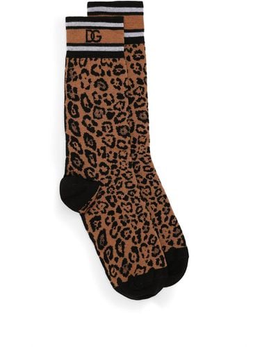 Dolce & Gabbana Leopard Print Socks - Brown