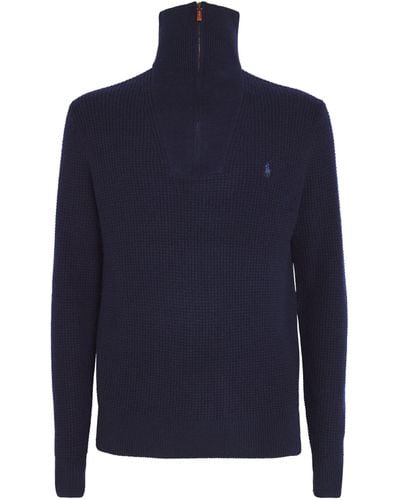 Polo Ralph Lauren Wool-cotton Quarter-zip Jumper - Blue