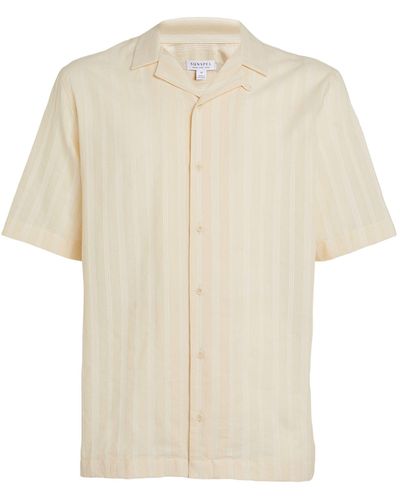 Sunspel Embroidered Stripe Notched-collar Shirt - White