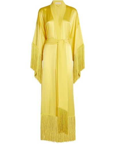 Olivia Von Halle Silk Fringe Amina Robe - Yellow