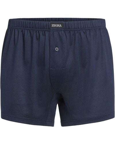 Zegna Cotton Logo Boxer Shorts - Blue