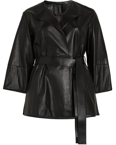Marina Rinaldi Nappa Leather Belted Jacket - Black
