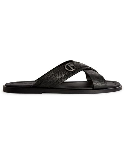 Giorgio Armani Leather Slip-on Sandals - Black