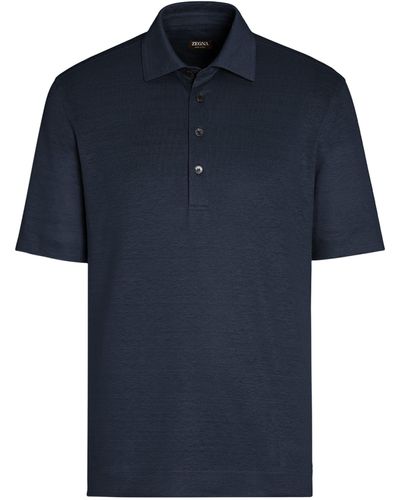 ZEGNA Linen Polo Shirt - Blue