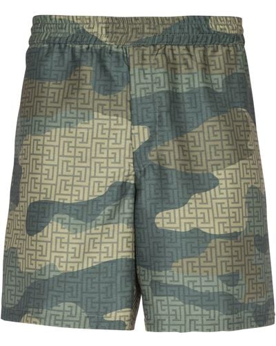 Balmain Camouflage Monogram Shorts - Green