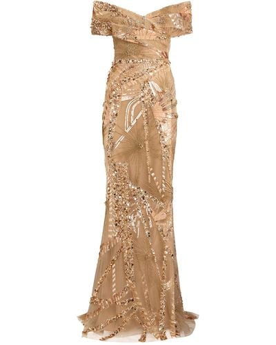 Zuhair Murad Embellished Miami Palm Tree Gown - Natural