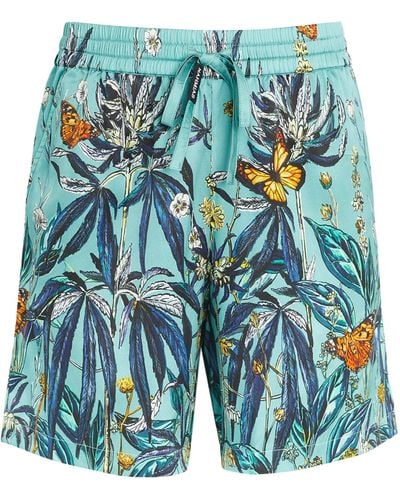 NAHMIAS Silk-blend Botanical Print Shorts - Blue