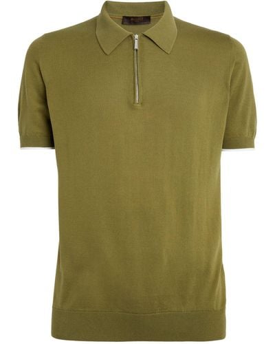 Moorer Cotton Quarter-zip Polo Shirt - Green