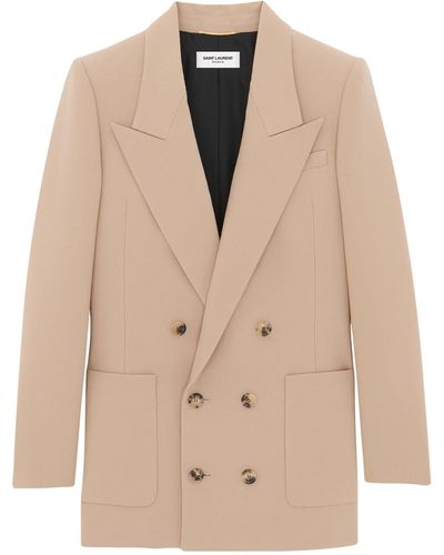 Saint Laurent Wool Double-breasted Blazer - Natural