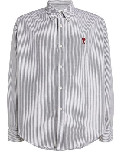 Ami Paris Striped Logo Oxford Shirt - Grey