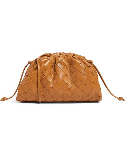 Bottega Veneta Mini Leather Intrecciato Pouch Clutch Bag - Brown