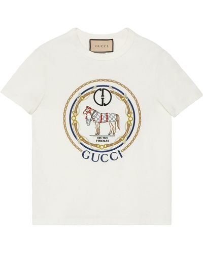 Gucci Horse Embroidered Logo T-shirt - White