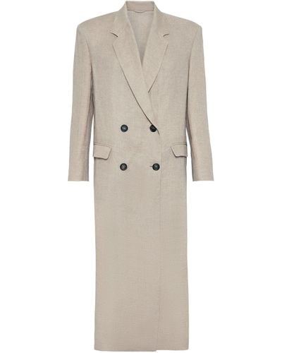 Brunello Cucinelli Linen Double-breasted Trench Coat - Natural