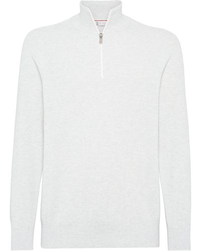 Brunello Cucinelli Ribbed Half-zip Sweater - White