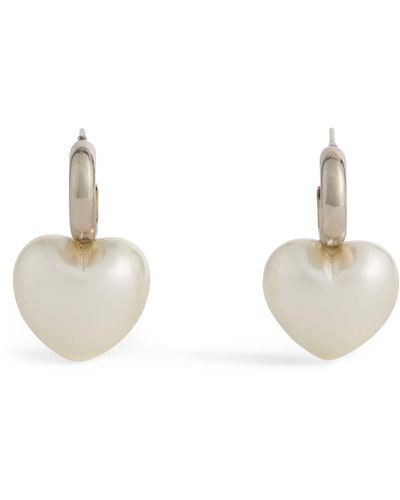 Simone Rocha Faux Pearl Heart Hoop Earrings - White