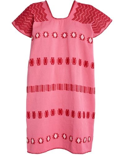 Pippa Holt Cotton Embroidered Mini Kaftan - Pink
