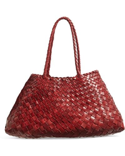 Dragon Diffusion Large Leather Woven Santa Croce Tote Bag - Red