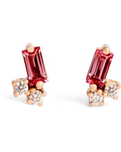 Suzanne Kalan Rose Gold, Diamond And Ruby Fireworkds Stud Earrings - Red