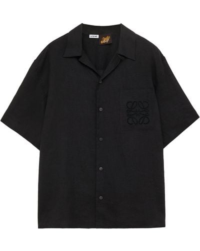 Loewe X Paula's Ibiza Linen Logo Short-sleeve Shirt - Black