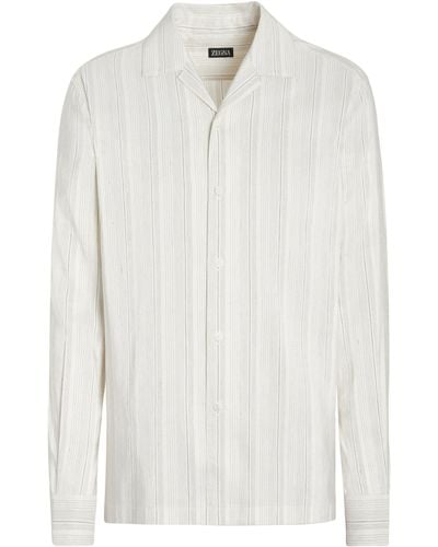 Zegna Cotton-blend Striped Shirt - White