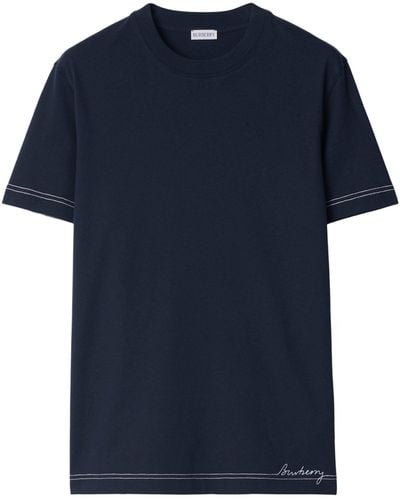Burberry Cotton Stitched-logo T-shirt - Blue
