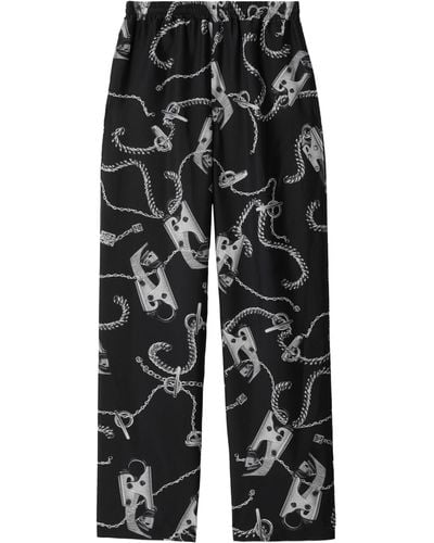 Burberry Silk Knight Hardware Print Trousers - Black