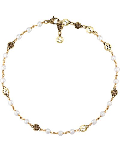 Gucci Faux Pearl Interlocking G Necklace - Metallic