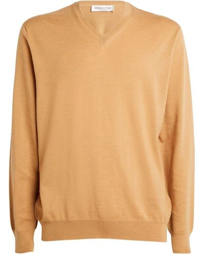 Johnstons of Elgin Merino Wool V-neck Sweater - Brown