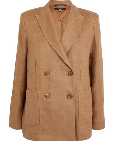 Weekend by Maxmara Linen Double-breasted Blazer - Brown