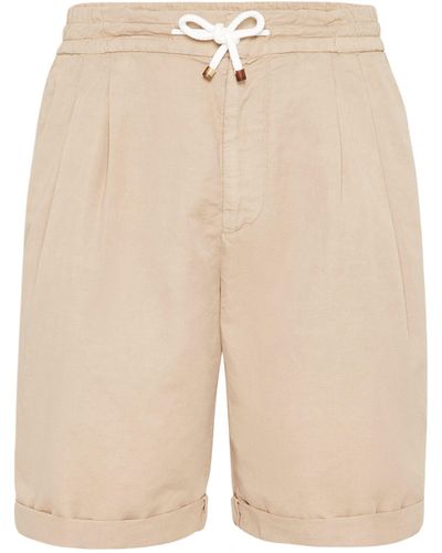 Brunello Cucinelli Linen-cotton Pleated Shorts - Natural