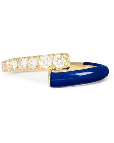 Melissa Kaye Yellow Gold, Diamond And Enamel Pinky Ring - Blue