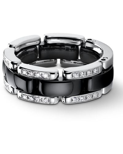Chanel Medium White Gold, Diamond And Ceramic Flexible Ultra Ring - Black