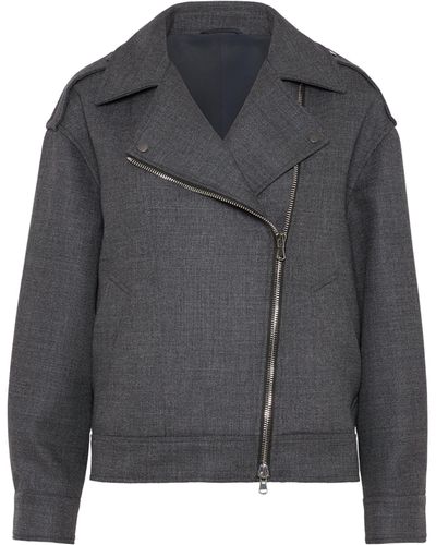 Brunello Cucinelli Virgin Wool Biker Jacket - Grey