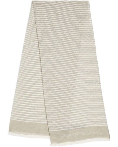 Emporio Armani Cotton Striped Scarf - White