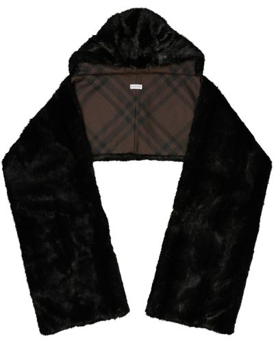 Burberry Faux-fur Hooded Scarf - Black