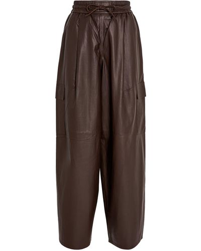 Yves Salomon Leather Cargo Pants - Brown