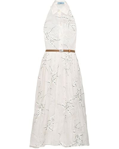 Prada Organza Embroidered Midi Dress - White