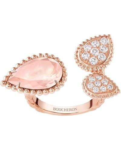 Boucheron Rose Gold, Diamond And Pink Quartz Serpent Bohème Ring