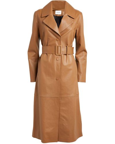 Yves Salomon Leather Trench Coat - Brown