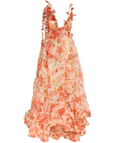 Zimmermann Silk Organza Floral Tranquillity Gown - Orange