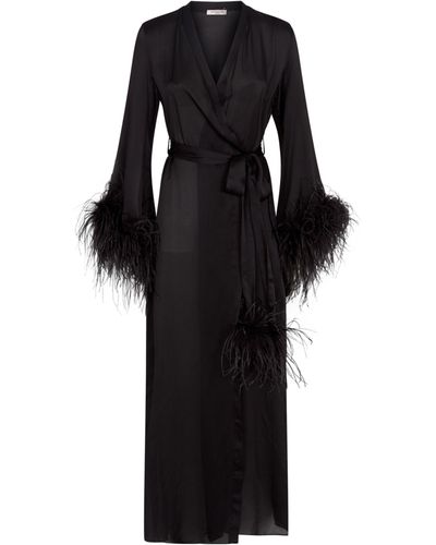 Gilda & Pearl Esme Silk Ostrich Feather Robe - Black