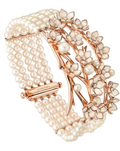 Shaun Leane Rose Gold Vermeil, Diamond And Pearl Cherry Blossom Strand Bracelet - Metallic