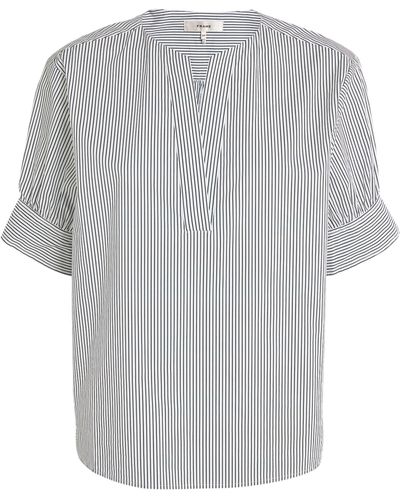FRAME Striped V-neck Shirt - Gray