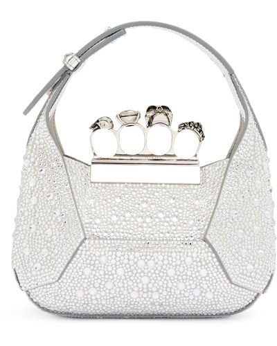 Alexander McQueen Mini Jewelled Hobo Bag - White