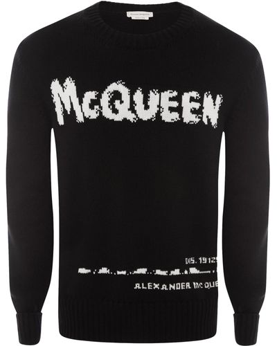 Alexander McQueen Mcqueen Graffiti Logo Sweater - Black