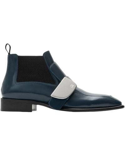 Burberry Leather Shield Ankle Boots - Blue