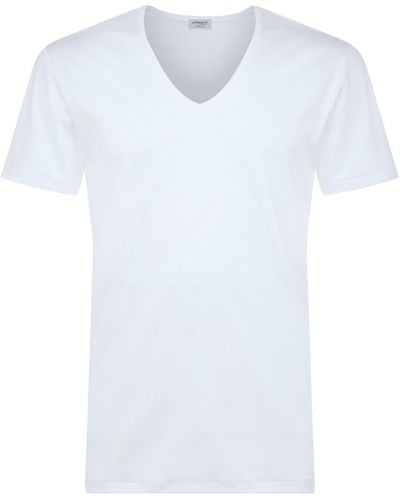 Zimmerli of Switzerland 286 Sea Island V-neck T-shirt - White