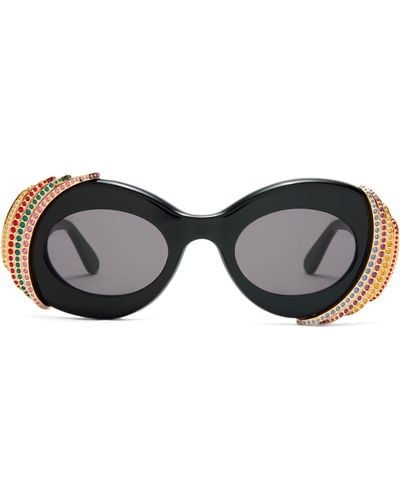 Loewe X Paula's Ibiza Crystal Pavé Oval Sunglasses - Black